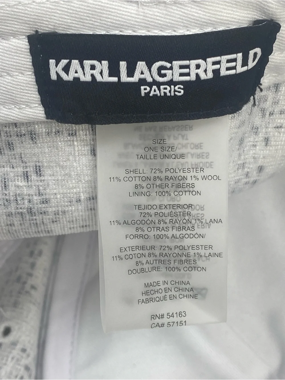 Karl Lagerfeld Paris Tweed Baseball Cap K/Signature Boucle Hat White Black